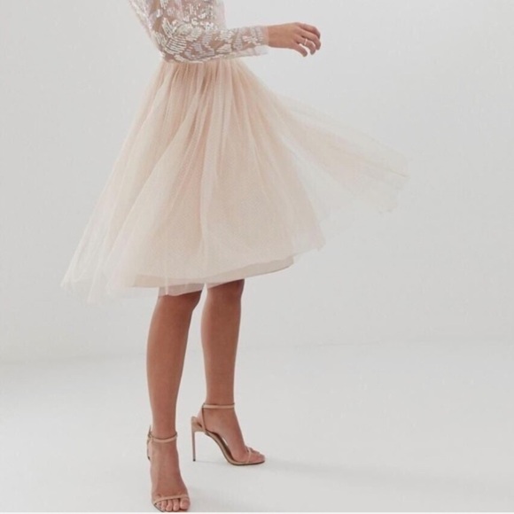 Needle & Thread Layered Tulle Midi Skirt in Ivory Cream Beige Size 6 - Picture 5 of 8